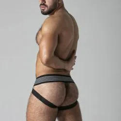 Jockstrap LEATHERETTE ZIPPED Noir-Bleu