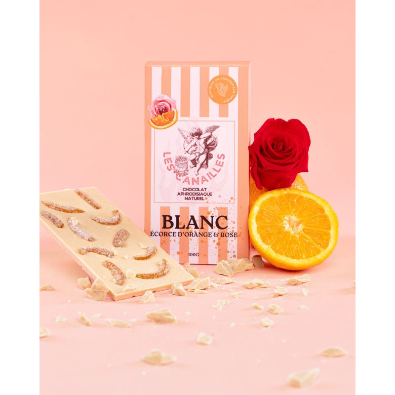 Tablette Chocolat Composees - Base Chocholat Blanc / Ecorce D'Orange Et Rose - 100G Tablette Chocolat Composees - Base Chocholat Blanc / Ecorce D'Orange Et Rose - 100G
