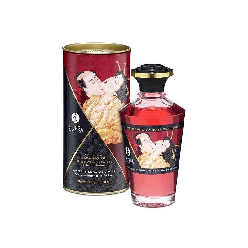 Huile de massage Chauffante Aphrodisiaque Vin Pétillant à la FRAISE 100 mL