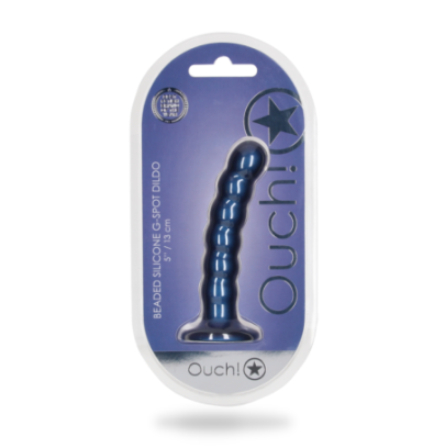 Dildo en silicone G-spot perlé - 12.8x2.5cm - Bleu métallique