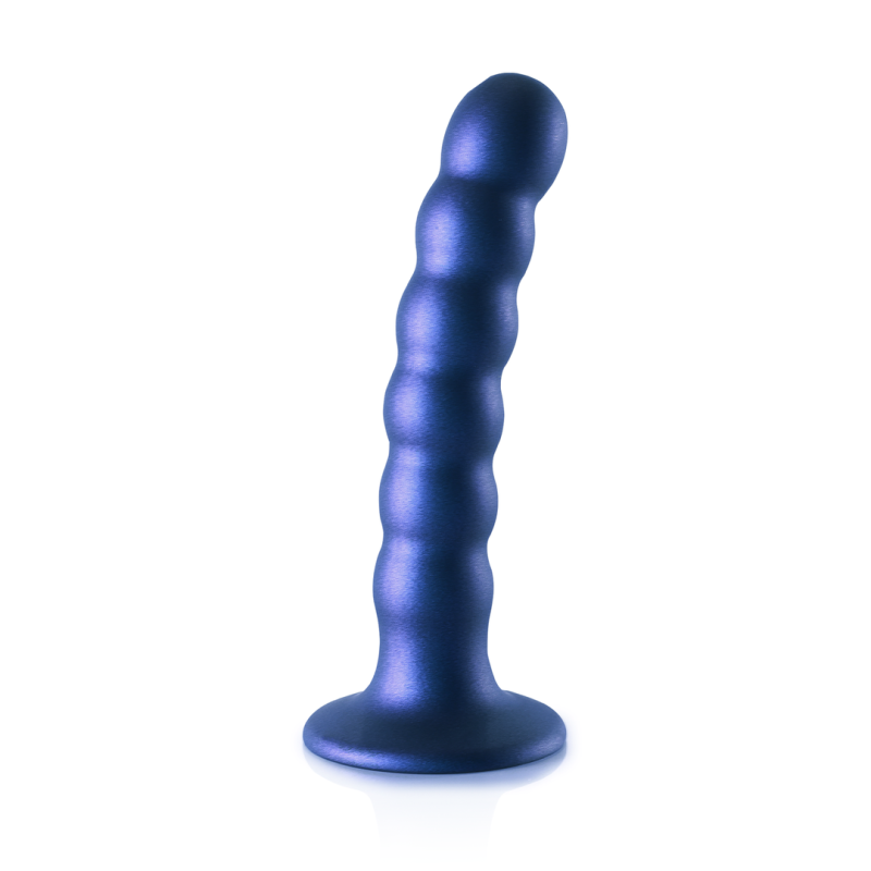 Dildo en silicone G-spot perlé - 12.8x2.5cm - Bleu métallique