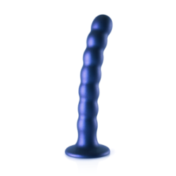 Dildo en silicone à perles pour le point G - 16.4x2.5cm - Bleu métallisé pas cher