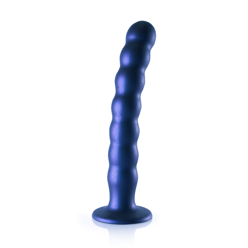Dildo en silicone pour point G à perles - 20.4x3.1cm - Bleu métallique