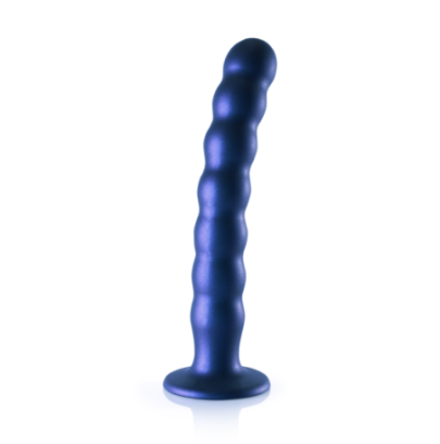 Dildo en silicone pour point G à perles - 20.4x3.1cm - Bleu métallique pas cher