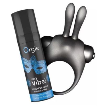 Coffret Cockring rabbit + Gel stimulant Sexy vibe! bunny pas cher