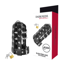 Cage de chasteté en cuir avec serrure Darkness pas cher